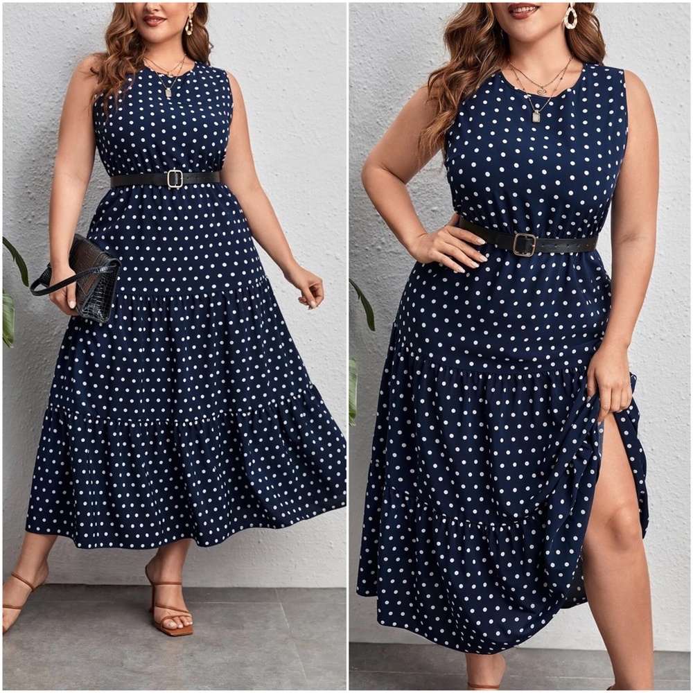 Plus Polka Dot Sleeveless Maxi Dress - Picture 6 of 7
